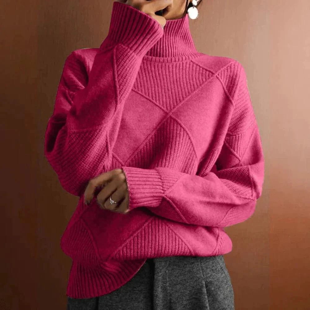 Dames Trui met Col Roulé en Luxe Afwerking Roze