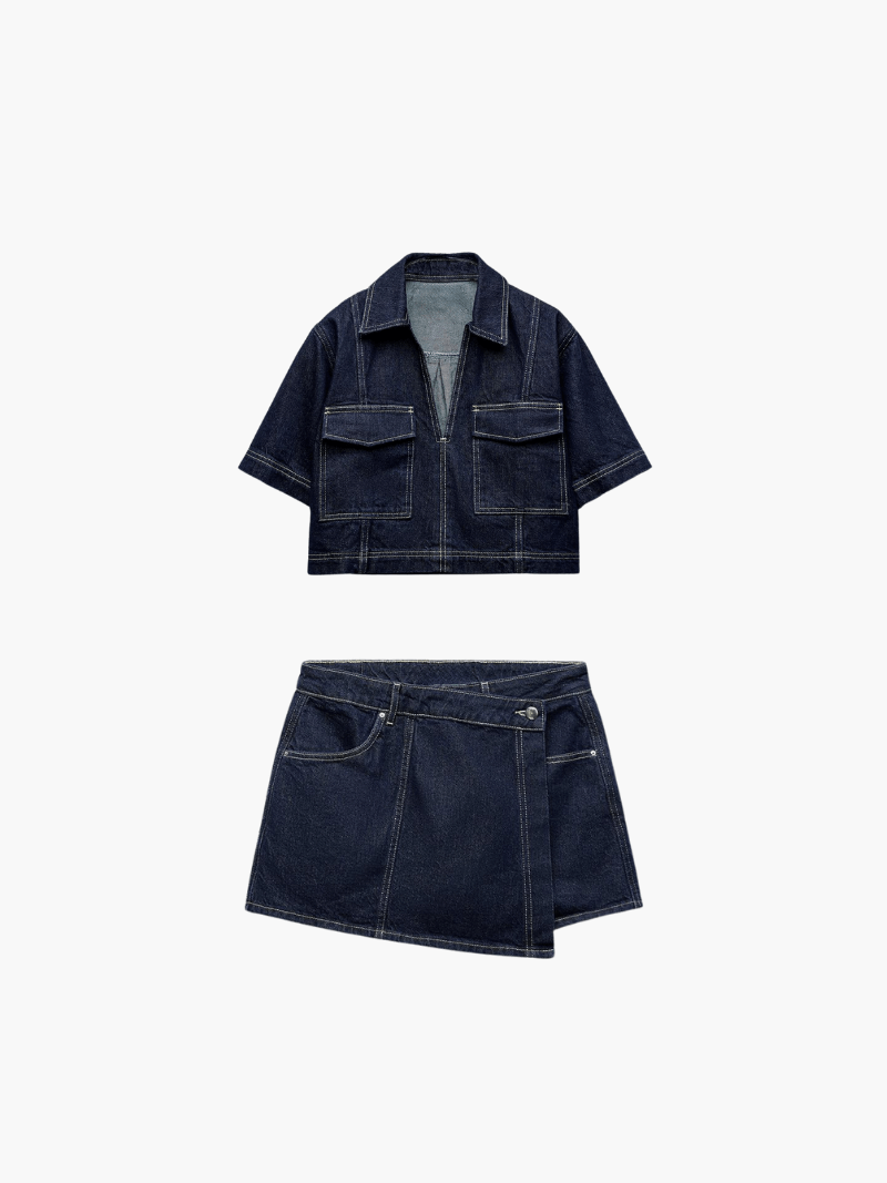Dames Denim Co-ord Set met Top en Rokbroekje