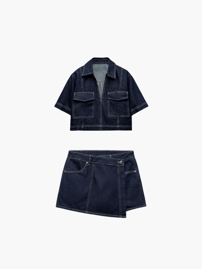 Dames Denim Co-ord Set met Top en Rokbroekje