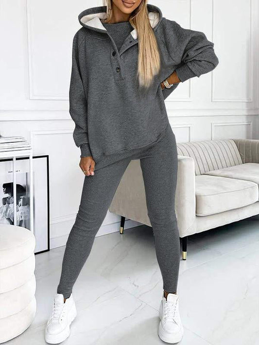 Dames Jogging Huispak Loungewear met Hoodie en Legging Donkergrijs