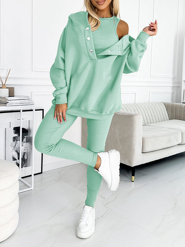 Dames Jogging Huispak Loungewear met Hoodie en Legging Lichtgroen