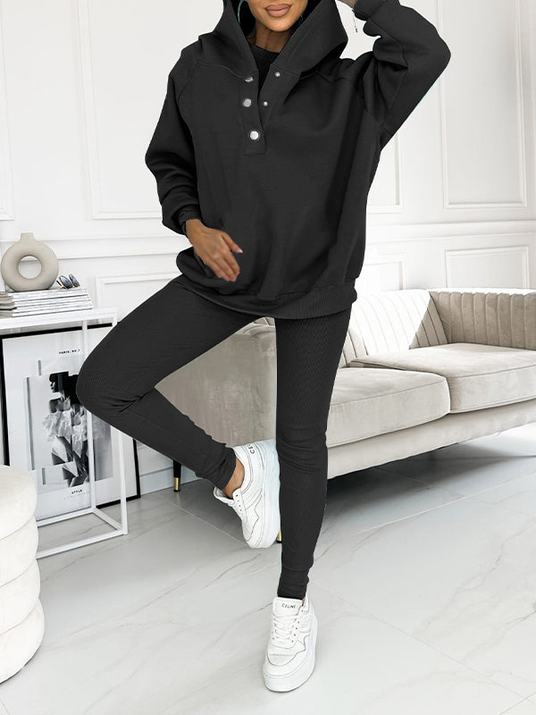 Dames Jogging Huispak Loungewear met Hoodie en Legging Zwart