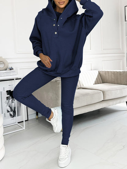Dames Jogging Huispak Loungewear met Hoodie en Legging Marineblauw