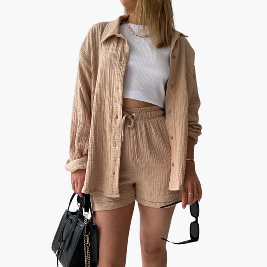 Dames Tweedelige Set Lichtgewicht Ademend Materiaal Beige