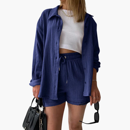 Dames Tweedelige Set Lichtgewicht Ademend Materiaal Blauw