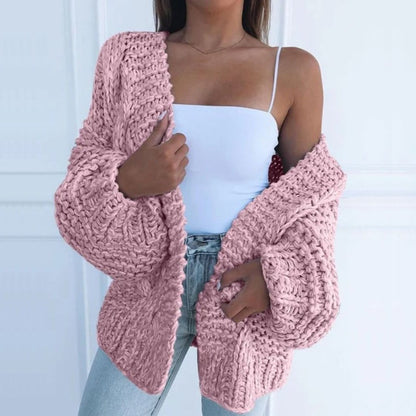 Dames Gebreid Vest met Losse Pasvorm en Lange Mouwen voor Herfst en Winter Roze
