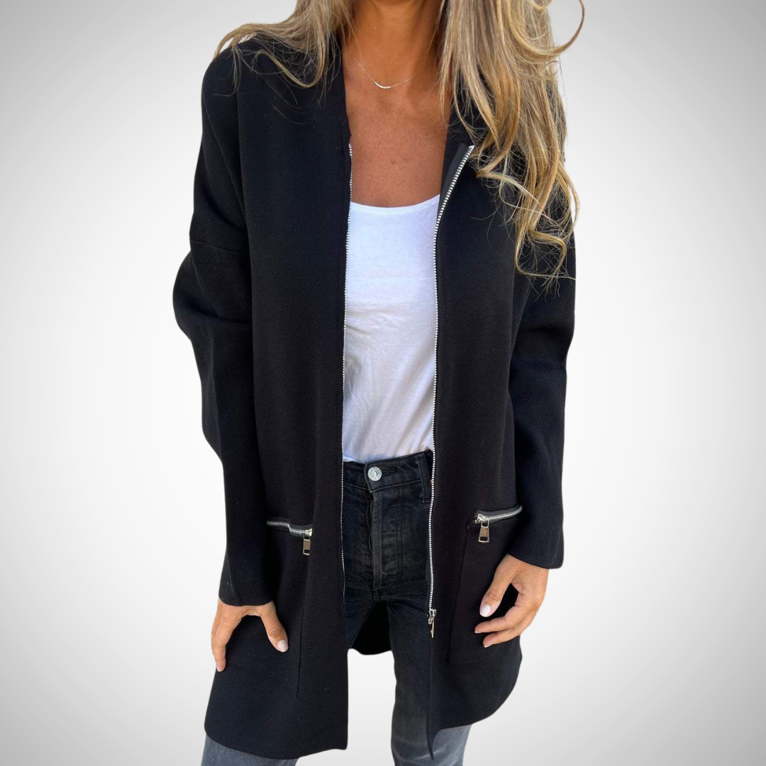 Dames Lang Vest met Capuchon en Open Voorzijde voor Casual Look Zwart