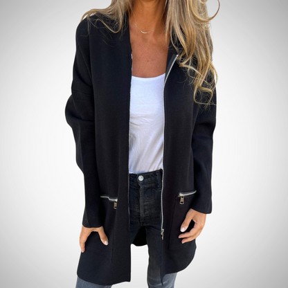 Dames Lang Vest met Capuchon en Open Voorzijde voor Casual Look Zwart