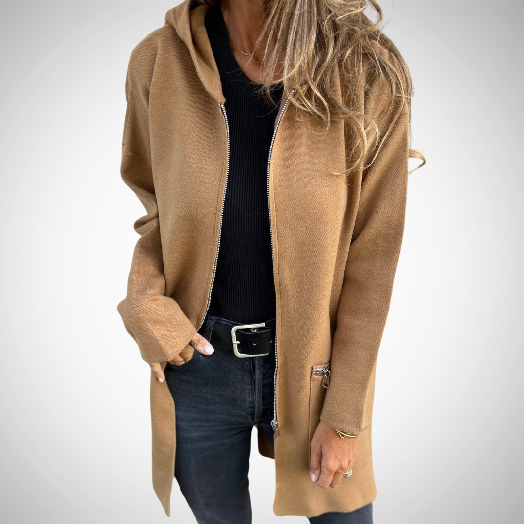 Dames Lang Vest met Capuchon en Open Voorzijde voor Casual Look Bruin