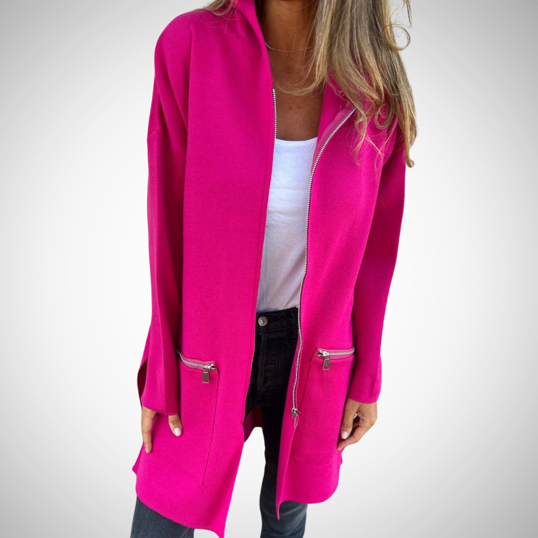 Dames Lang Vest met Capuchon en Open Voorzijde voor Casual Look Roze