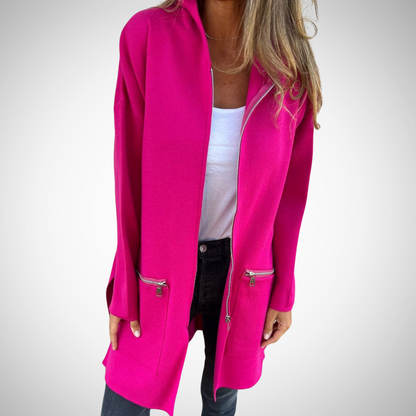 Dames Lang Vest met Capuchon en Open Voorzijde voor Casual Look Roze