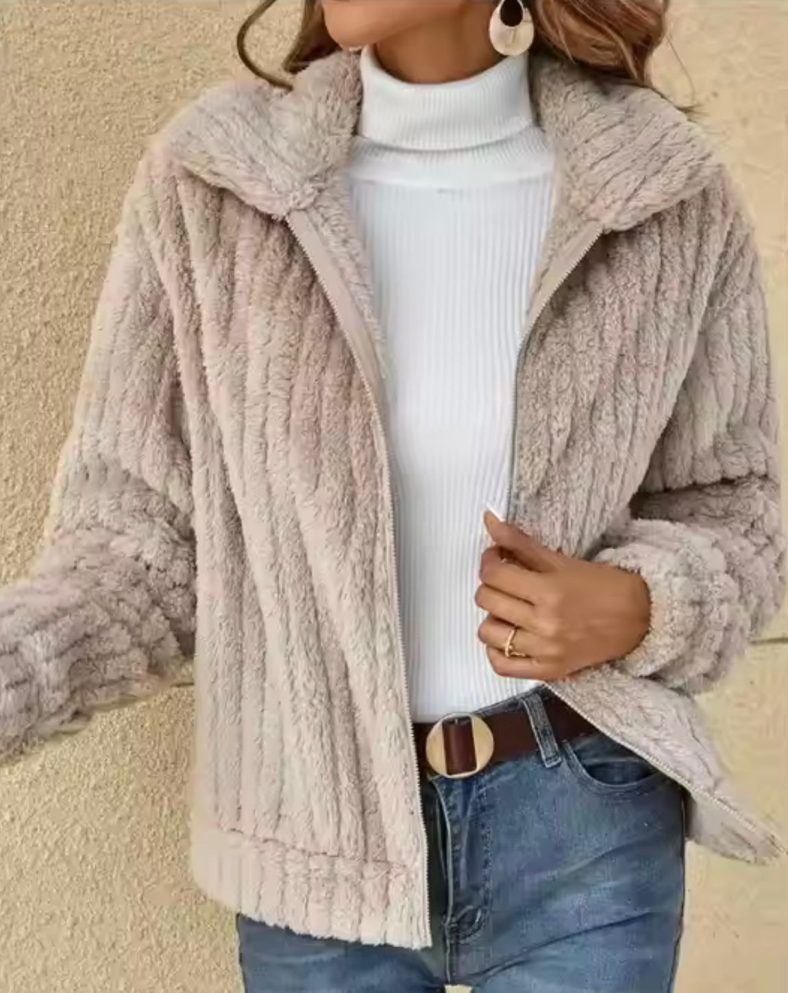 Dames Fleece Vest met Omgeslagen Kraag Beige