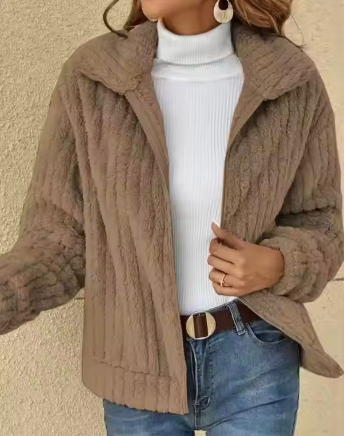 Dames Fleece Vest met Omgeslagen Kraag Khaki