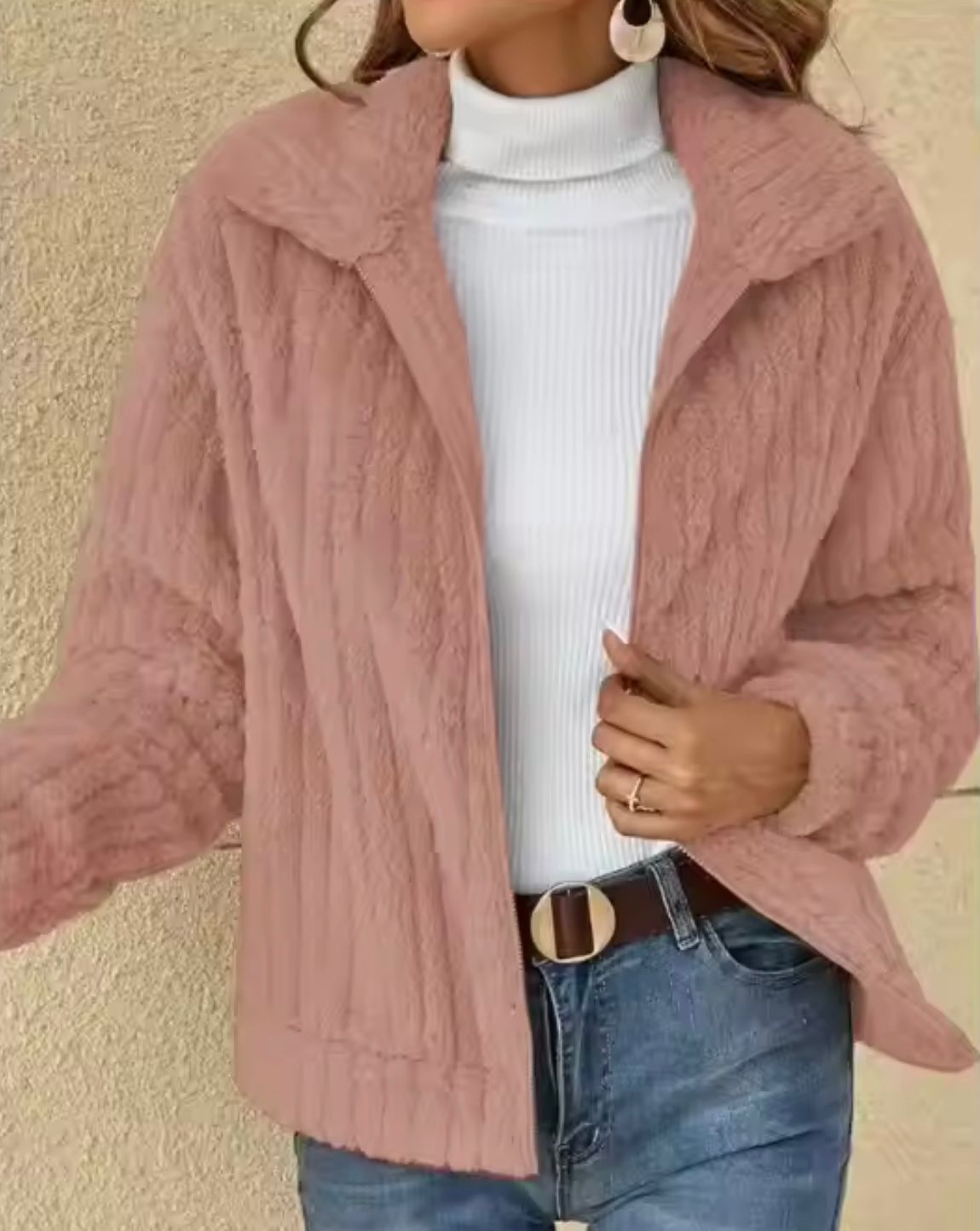 Dames Fleece Vest met Omgeslagen Kraag Roze