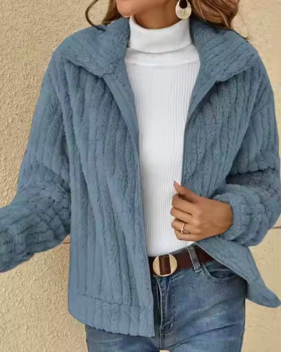Dames Fleece Vest met Omgeslagen Kraag Blauw