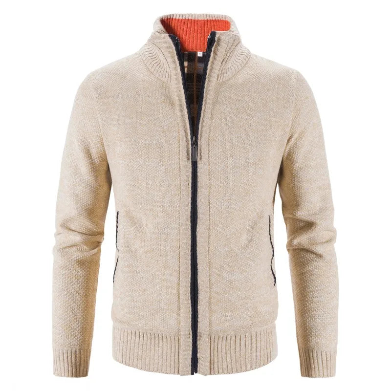 Heren Gebreid Vest met Ritssluiting en Standkraag Khaki