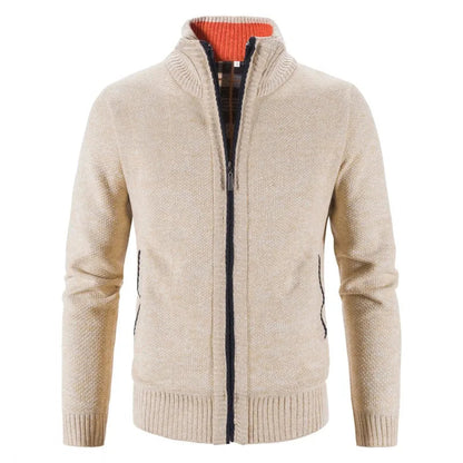 Heren Gebreid Vest met Ritssluiting en Standkraag Khaki