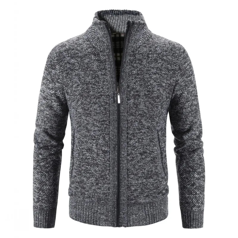 Heren Gebreid Vest met Ritssluiting en Standkraag Donkergrijs