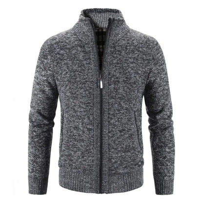 Heren Gebreid Vest met Ritssluiting en Standkraag Donkergrijs