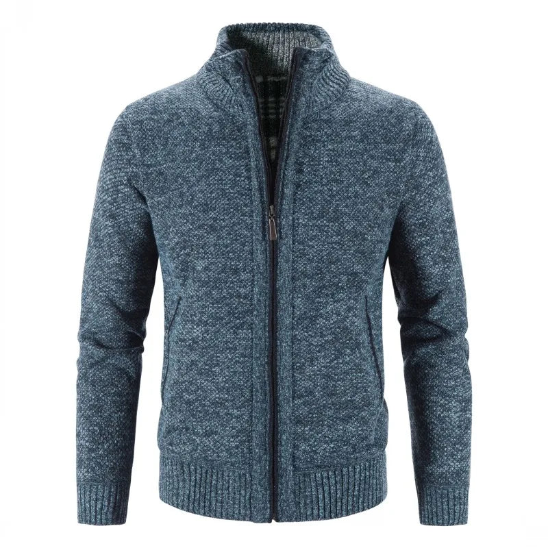 Heren Gebreid Vest met Ritssluiting en Standkraag Blauw