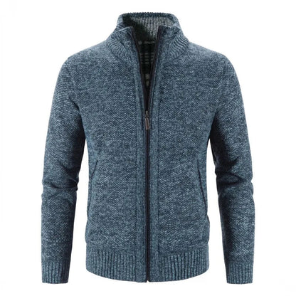 Heren Gebreid Vest met Ritssluiting en Standkraag Blauw