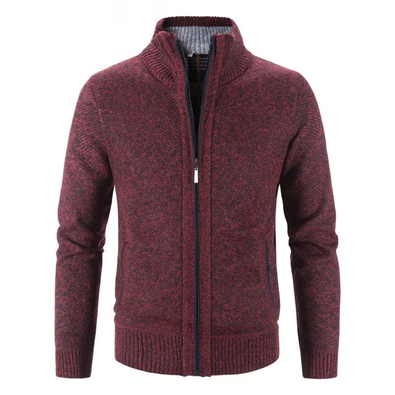 Heren Gebreid Vest met Ritssluiting en Standkraag Bordeauxrood