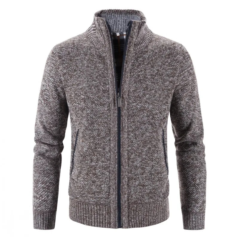 Heren Gebreid Vest met Ritssluiting en Standkraag Grijs