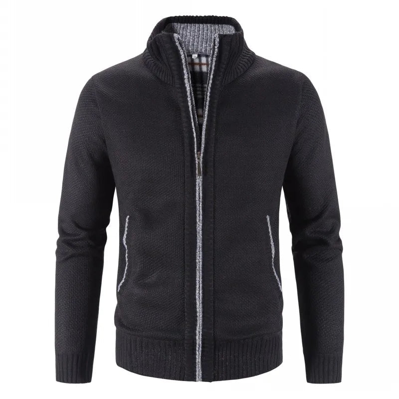 Heren Gebreid Vest met Ritssluiting en Standkraag Zwart
