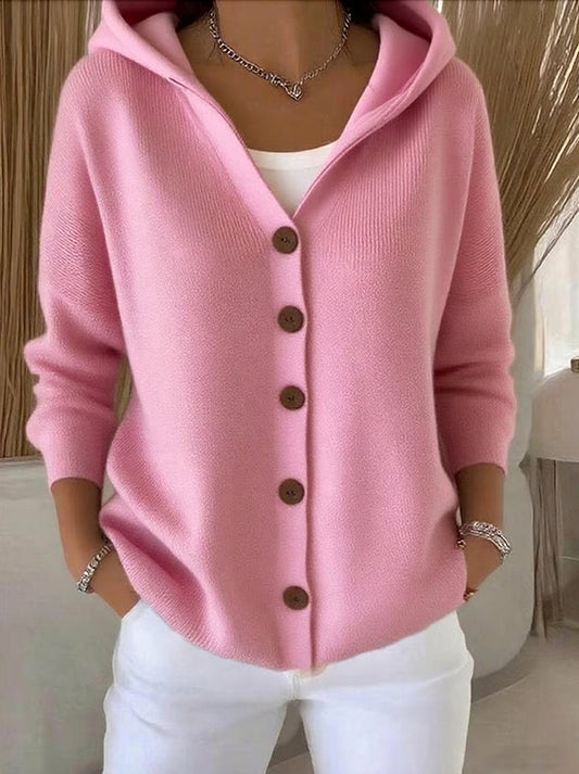 Dames Lange Cardigan met Capuchon Roze