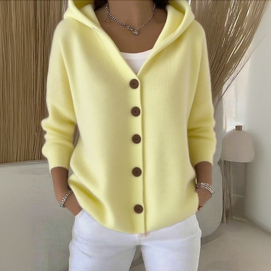 Dames Lange Cardigan met Capuchon Geel