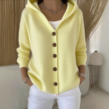 Dames Lange Cardigan met Capuchon Geel