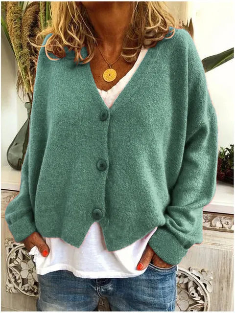 Dames Cardigan Vest met Knoopsluiting en Lange Mouwen Groen