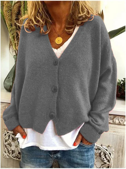 Dames Cardigan Vest met Knoopsluiting en Lange Mouwen Grijs
