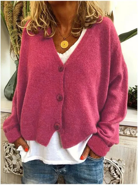 Dames Cardigan Vest met Knoopsluiting en Lange Mouwen Roze