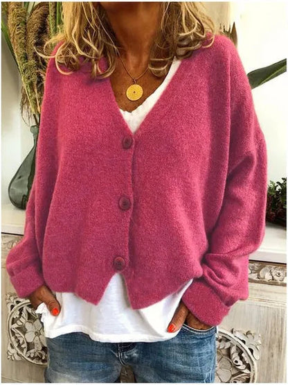 Dames Cardigan Vest met Knoopsluiting en Lange Mouwen Roze