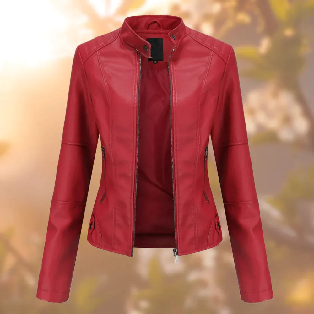 Dames Tussenjas met Hoge Col en Metalen Accenten Rood