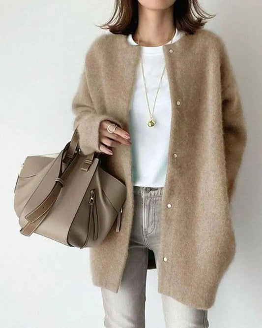 Dames Lang Cardigan Vest Lichtbruin