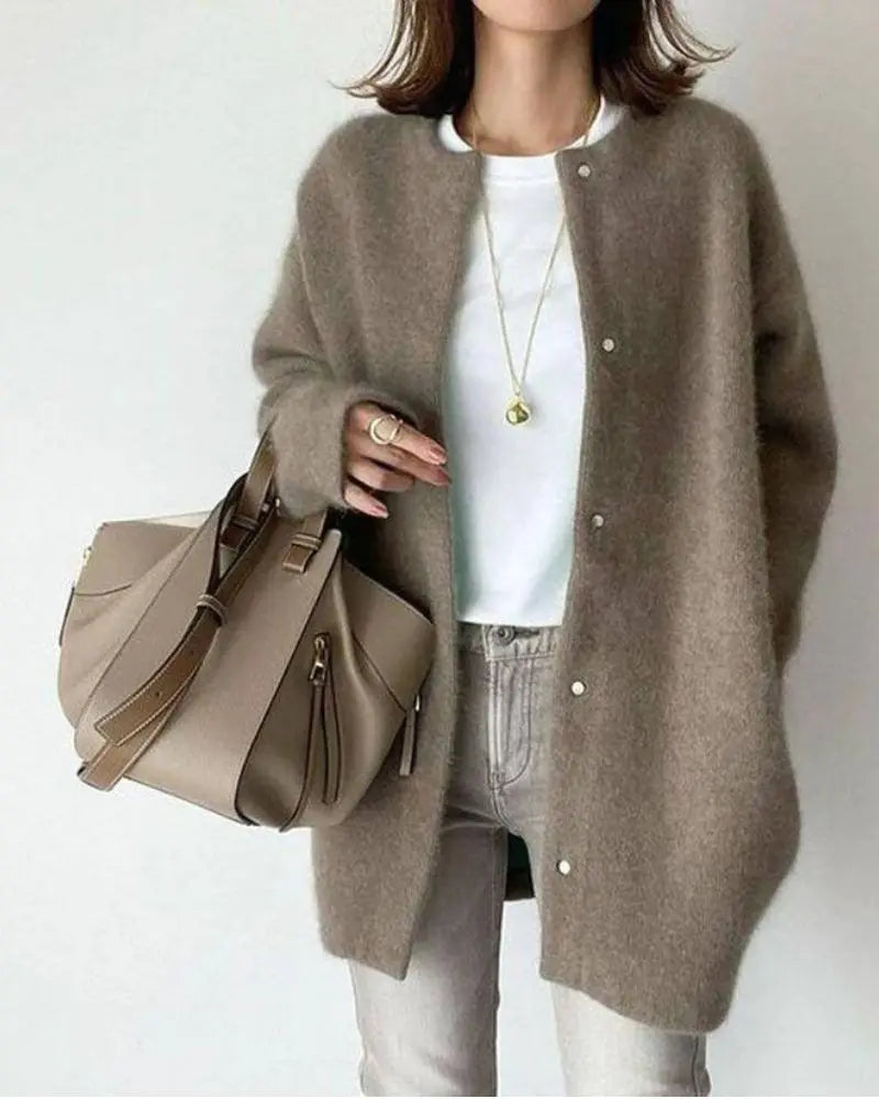 Dames Lang Cardigan Vest Donkerbruin