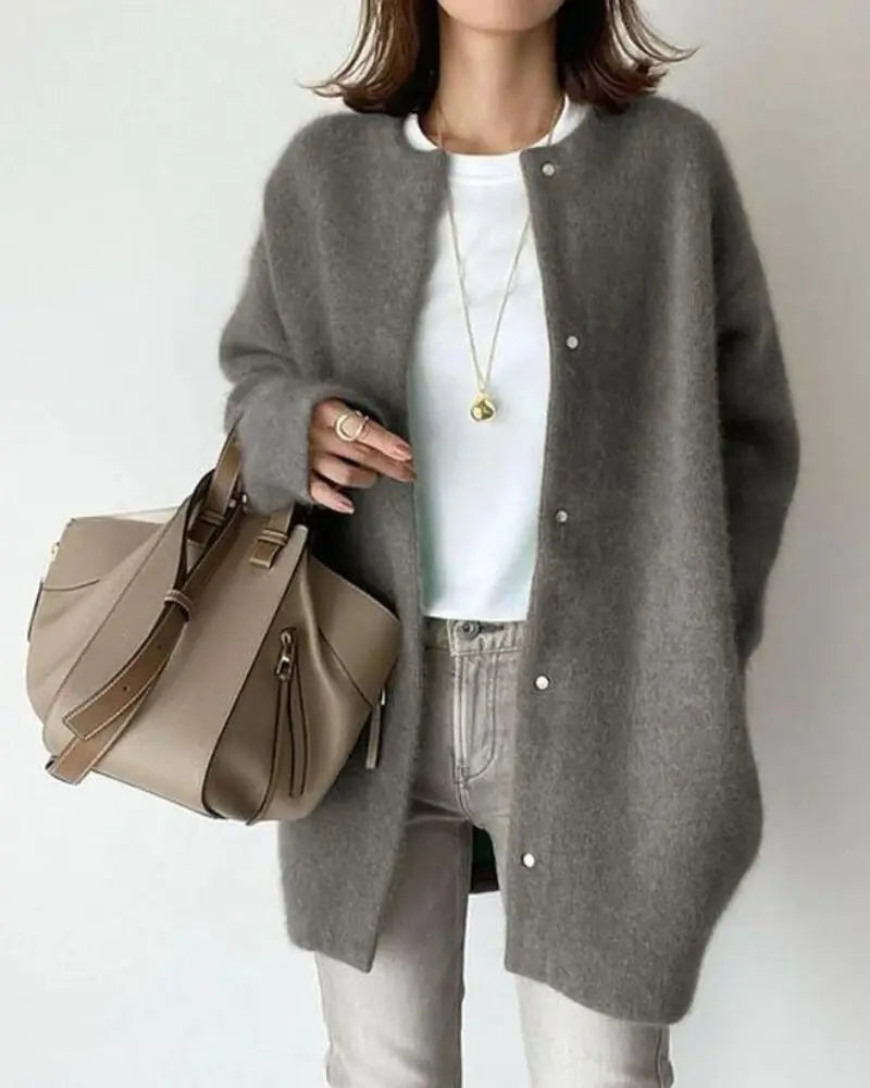 Dames Lang Cardigan Vest Grijs