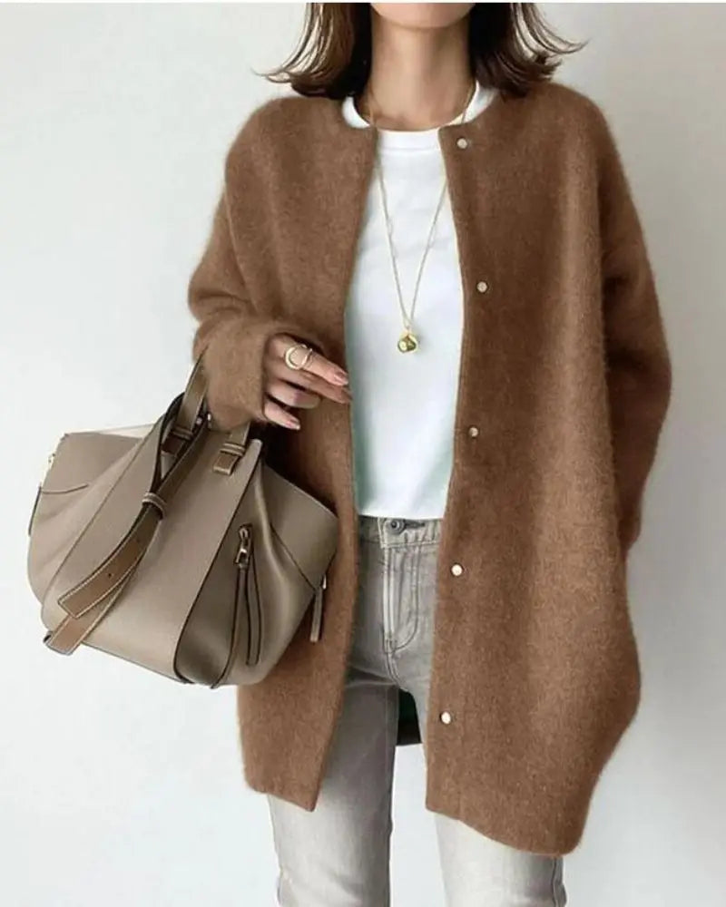 Dames Lang Cardigan Vest Khaki