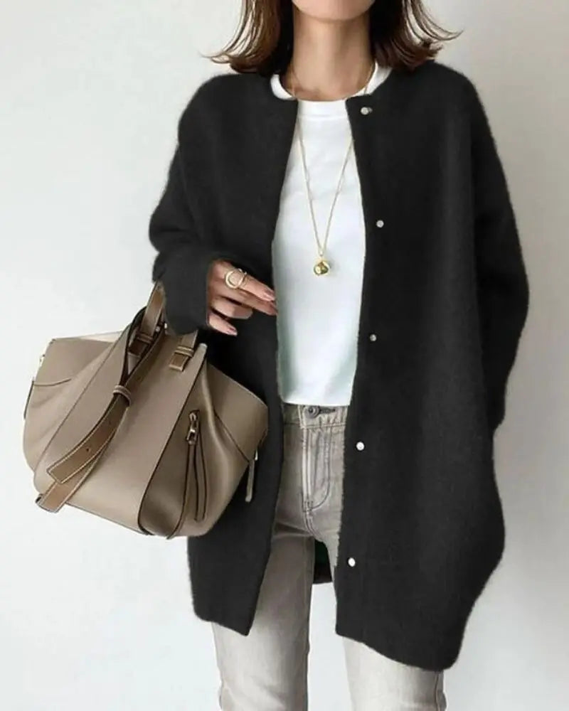 Dames Lang Cardigan Vest Zwart