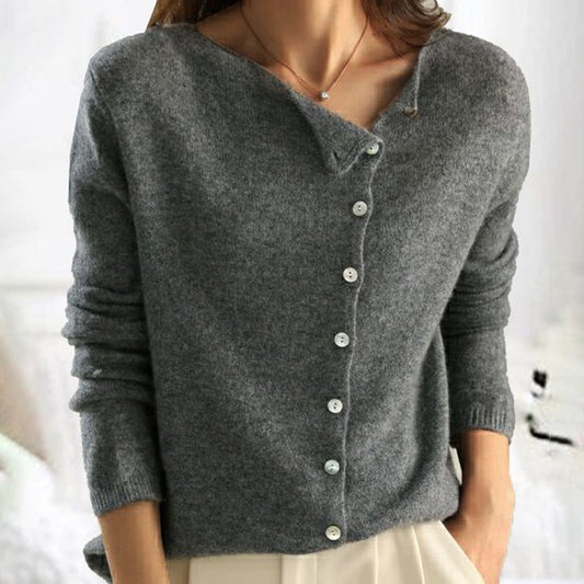 Dames Cardigan Asymmetrisch met V-hals en Knopen Grijs