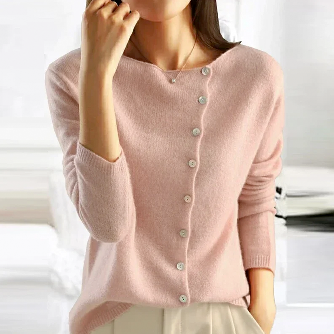 Dames Cardigan Asymmetrisch met V-hals en Knopen Roze