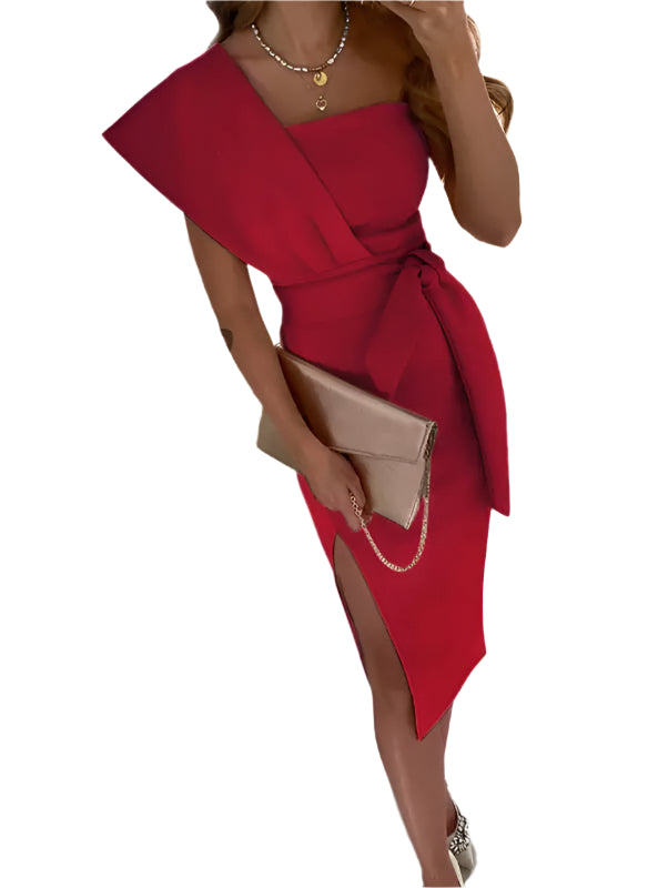 Dames Wikkeljurk met Asymmetrische Halslijn Rood