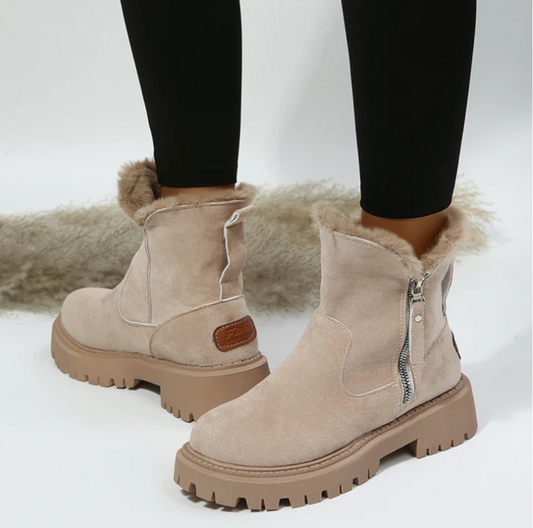 Dames Winterboots Enkelhoogte met Hoge Zool en Zachte Voering Beige
