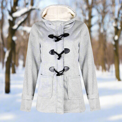 Dames Fleece Winterjas met Duffle Sluiting en Capuchon Grijs