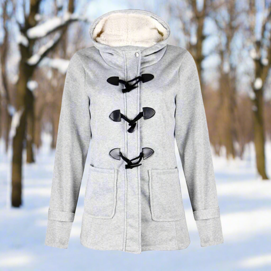 Dames Fleece Winterjas met Duffle Sluiting en Capuchon Grijs