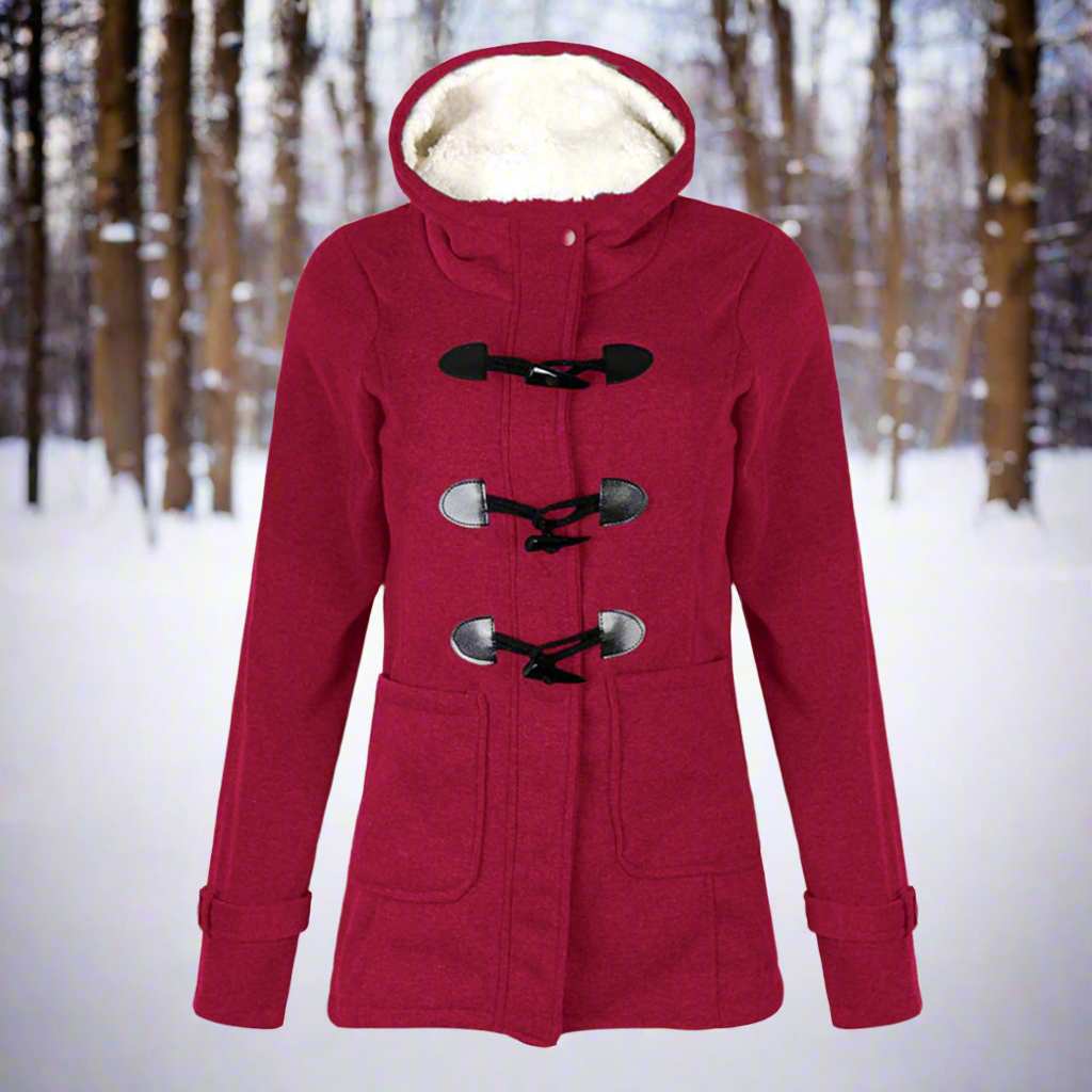 Dames Fleece Winterjas met Duffle Sluiting en Capuchon Bordeauxrood