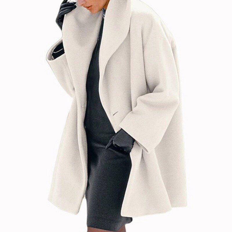 Dames Trenchcoat Winterjas met Brede Kraag en Zijzakken Crème