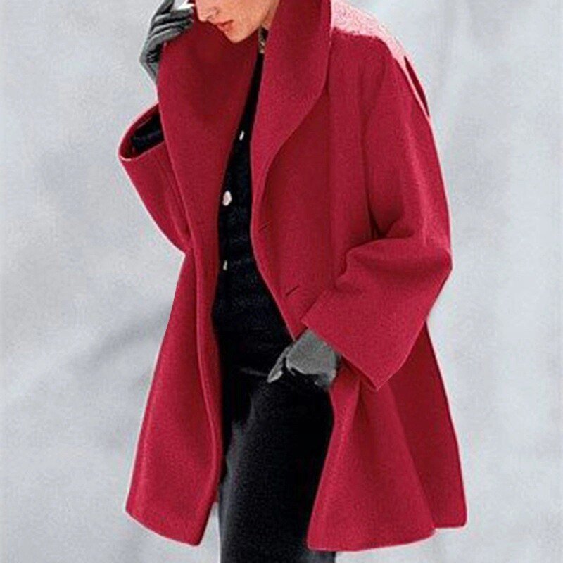 Dames Trenchcoat Winterjas met Brede Kraag en Zijzakken Rood
